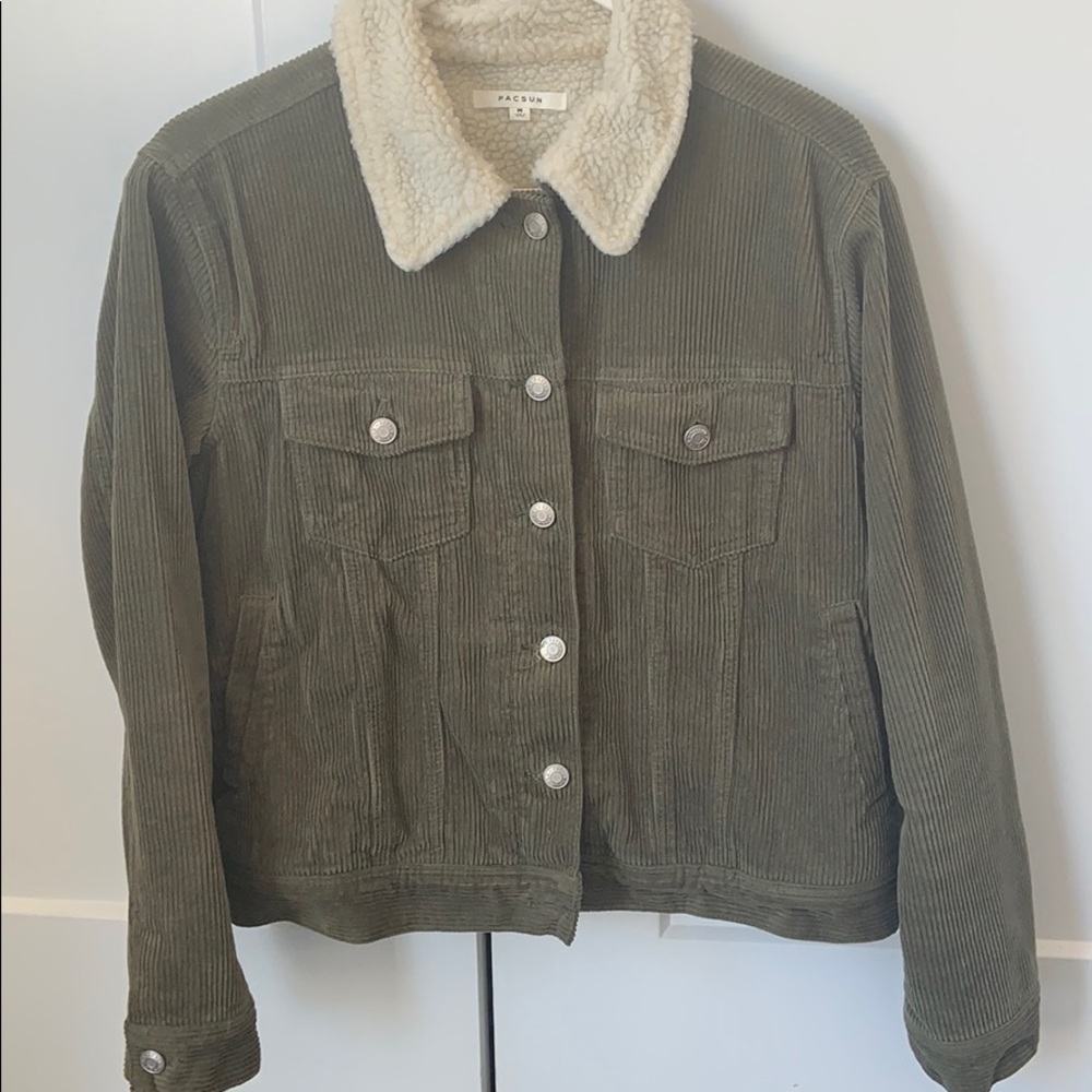 Pacsun Green Fuzzy Corduroy Jacket
